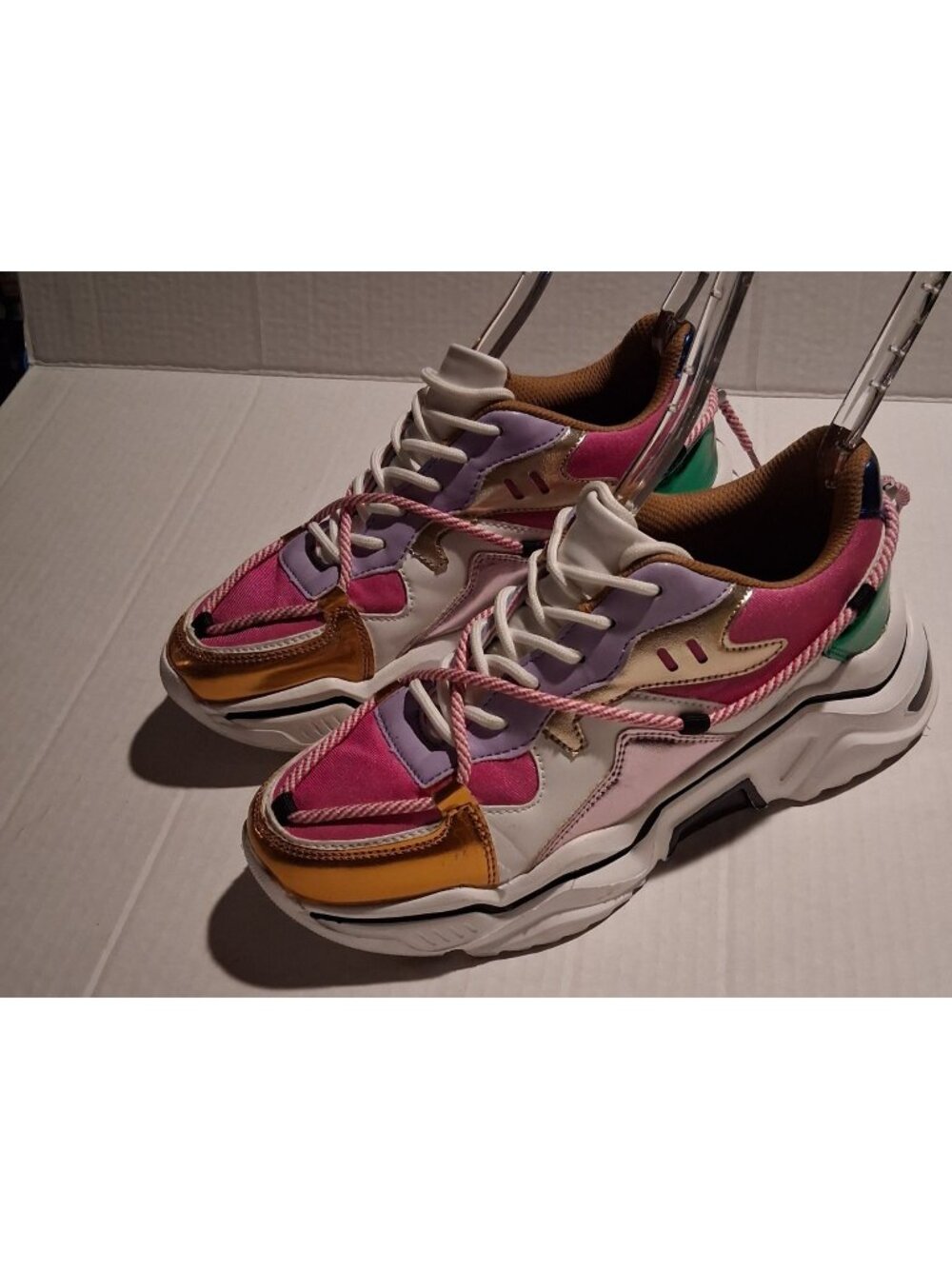 Colorful Chunky Sneakers w/Multicolor Metallic/Suede Accents Lace-Up Size: 8